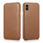 ICARER Woven Pattern Series Curved Edge Real Leather Folio Case for iPhone X - Brown