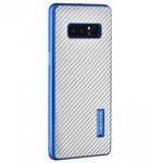 Aluminum Metal Bumper Frame Case+Carbon Fiber Back Cover For Samsung Galaxy Note 8 - Blue&Silver