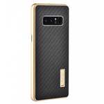 Aluminum Metal Bumper Frame Case+Carbon Fiber Back Cover For Samsung Galaxy Note 8 - Gold&Black