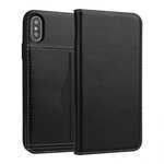 Luxury Genuine Cow Leather Card Slot Slim Flip Case for iPhone X 8 7 6s Plus - Black