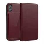 Luxury Genuine Cow Leather Card Slot Slim Flip Case for iPhone X 8 7 6s Plus - Wine Red
