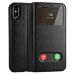 Luxury Genuine Leather Stand Case Dual Window View for iPhone X - Black