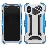 R-Just 3-Proof Aluminium Metal Tempered Glass Case for iPhone XS / X - Blue