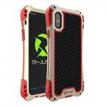 Shockproof DropProof DirtProof Carbon Fiber Metal Gorilla Glass Armor Case for iPhone XS / X - Gold&Red