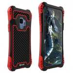 Aluminum Metal Bumper Silicone TPU Rugged Hard Shockproof Carbon Fiber Case for Samsung Galaxy S9 - Red