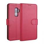 Genuine Leather Wallet Flip Case Stand Credit Card for Samsung Galaxy S9 - Rose Red