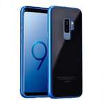 Aluminum Metal bumper + Tempered glass Cover Case for Samsung Galaxy S9 Plus - Blue&Black