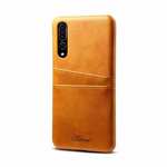 Cow Leather Wallet Card Holder Back Case Cover For Huawei P20 Pro - Light Brown