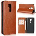 For LG G7 Crazy Horse Genuine Leather Case Flip Stand Card Slot - Brown