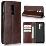 For LG G7 Crazy Horse Genuine Leather Case Flip Stand Card Slot - Coffee