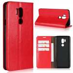 For LG G7 Crazy Horse Genuine Leather Case Flip Stand Card Slot - Red
