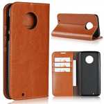 For Motorola Moto G6 Plus Crazy Horse Genuine Leather Case Flip Stand Card Slot - Brown