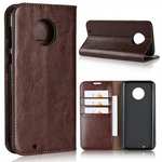 For Motorola Moto G6 Plus Crazy Horse Genuine Leather Case Flip Stand Card Slot - Coffee
