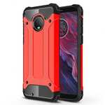 For Motorola Moto G6 Rugged Armor Hybrid Shockproof Back Case Cover - Red