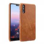 Genuine Leather Matte Back Hard Case Cover for Huawei P20 - Brown