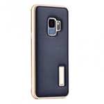 Luxury Aluminum Genuine Leather Back Cover Case For Samsung Galaxy S9 Plus - Gold&Dark Blue