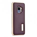 Luxury Aluminum Genuine Leather Back Cover Case For Samsung Galaxy S9 Plus - Gold&Wine Red