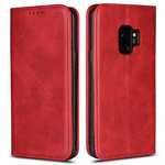 S9 Leather Wallet Case Premium Leather Slim Flip Wallet Case for Samsung Galaxy S9 - Red