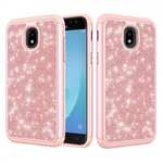 Fashion Glitter Bling Dual Layer Hybrid Protective Phone Case For Samsung Galaxy J3 (2018) - Rose gold