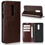 For OnePlus 6 Crazy Horse Genuine Leather Case Flip Stand Card Slot - Coffee