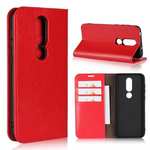 For Nokia X6 Luxury Crazy Horse Genuine Leather Case Flip Stand Card Slot - Red