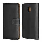 Genuine Leather Stand Wallet Case for Samsung Galaxy J3 (2018) with Card Slots&holder - Black