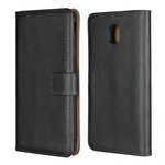 Genuine Leather Stand Wallet Case for Samsung Galaxy J7 (2018) with Card Slots&holder - Black