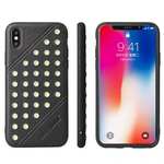 Rivet Design Leather Soft TPU Back Case Cover for iPhone X - Black