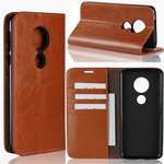 For Motorola Moto E5 Crazy Horse Genuine Leather Case Flip Stand Card Slot - Brown