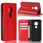 For Motorola Moto E5 Crazy Horse Genuine Leather Case Flip Stand Card Slot - Red