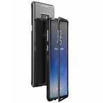 Magnetic Adsorption Case for Samsung Galaxy Note 9 Metal Bumper + Tempered Glass Back Cover - Black