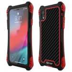 For iPhone XS Max Aluminum Metal TPU Shockproof Carbon Fiber Case - Black Red