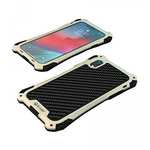 For iPhone XS Max Aluminum Metal TPU Shockproof Carbon Fiber Case - Gold Black