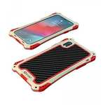 For iPhone XS Max Aluminum Metal TPU Shockproof Carbon Fiber Case - Gold Red