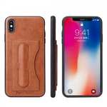 For iPhone XS Max Leather Wallet Case Card Holder Back Stand Cover - Brown