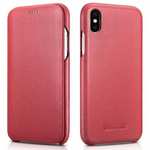ICARER Curved Edge Luxury Genuine Leather Side Flip Case For iPhone XS Max - Red