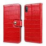 For iPhone XS Max Crocodile Pattern Genuine  Leather Stand Case with Card Slots -  Red