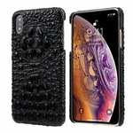For iPhone XS Max Crocodile Head Pattern Genuine Leather Back Case Cover - Black