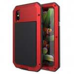 Aluminum Metal Shockproof Waterproof Glass Case Cover for iPhone XR - Red