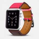 i-Carer For Apple Watch Band 44mm / 42mm Cow Genuine Leather Strap Series 4 3 2 1 - Rose Red + coffee