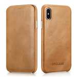ICARER Curved Edge Vintage Series Genuine Leather Flip Case For iPhone XS - Khaki