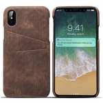 Leather Wallet Credit Card Slot Back Case Skin Cover for iPhone XS - Coffee