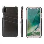 Oil Wax Style Insert Card Leather Back Case Cover for iPhone XS - Dark Grey
