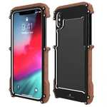R-JUST Metal Aluminum + Wood Hybrid Armor Bumper Case Cover For iPhone XS Max / XR / XS