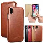 ICARER Vintage Case For iPhone XS Max / XS / XR / X / Samsung Note 9 Curved Edge Flip Real Leather