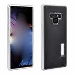 For Samsung Galaxy Note 9 Deluxe Aluminum Metal Genuine Leather Protective Back Case - Silver&Black