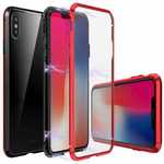 Magnetic Metal Tempered Glass Full Case for iPhone XS/X - Black&Red