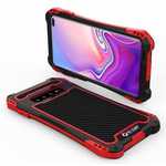 For Samsung Galaxy S10 R-JUST Shockproof Carbon Fiber Metal Case Cover - Black&Red