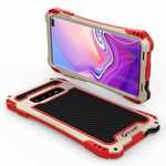 For Samsung Galaxy S10 R-JUST Shockproof Carbon Fiber Metal Case Cover - Red&Gold