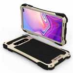 For Samsung Galaxy S10 R-JUST Shockproof Carbon Fiber Metal Case Cover - Black&Gold